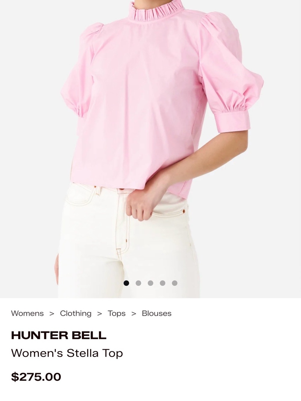 HUNTER BELL Pink Ruffle Mock-Neck Puff-Sleeve Top